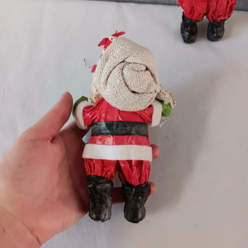 Vintage Paper Mache Christmas Ornaments Set 4 Santa Elf Folk Art Figures‎ Retro